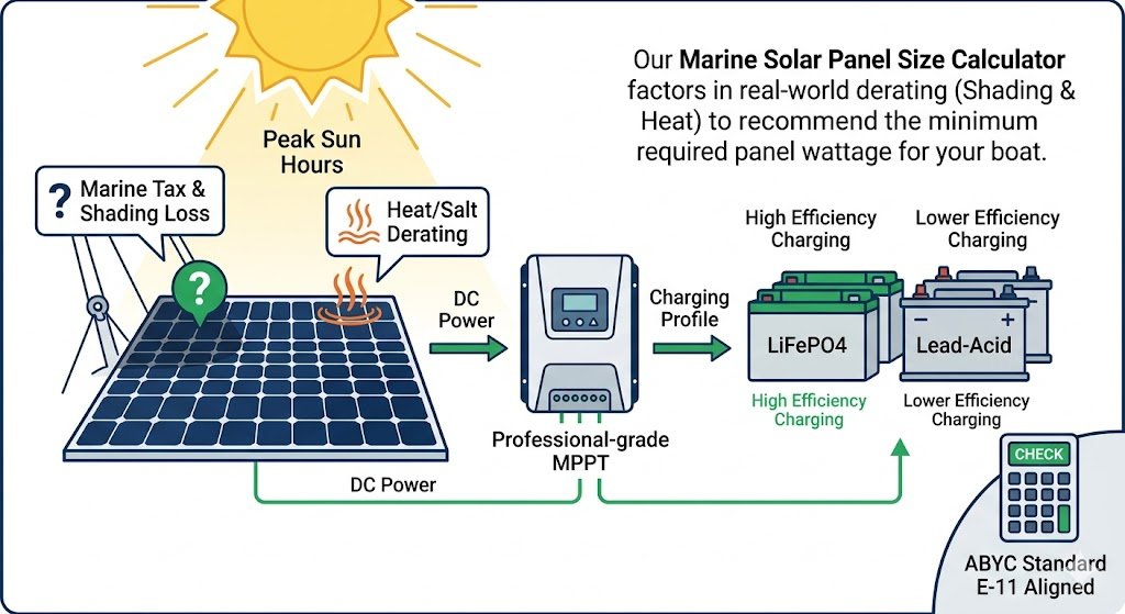 Marine Solar Panel Size Calculator Diagram and ABYC System Overview