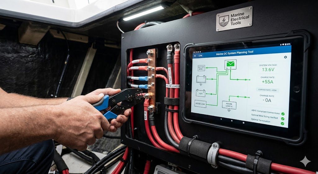 Marine Electrical Tools and marine electrical system design being used to plan ABYC-compliant boat wiring and DC circuit protection.